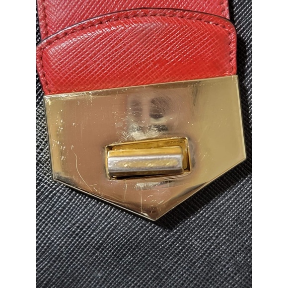 Authentic PRADA Saffiano Tri-Color Turn Lock Bianco Rosso Bag Black - Picture 5 of 14